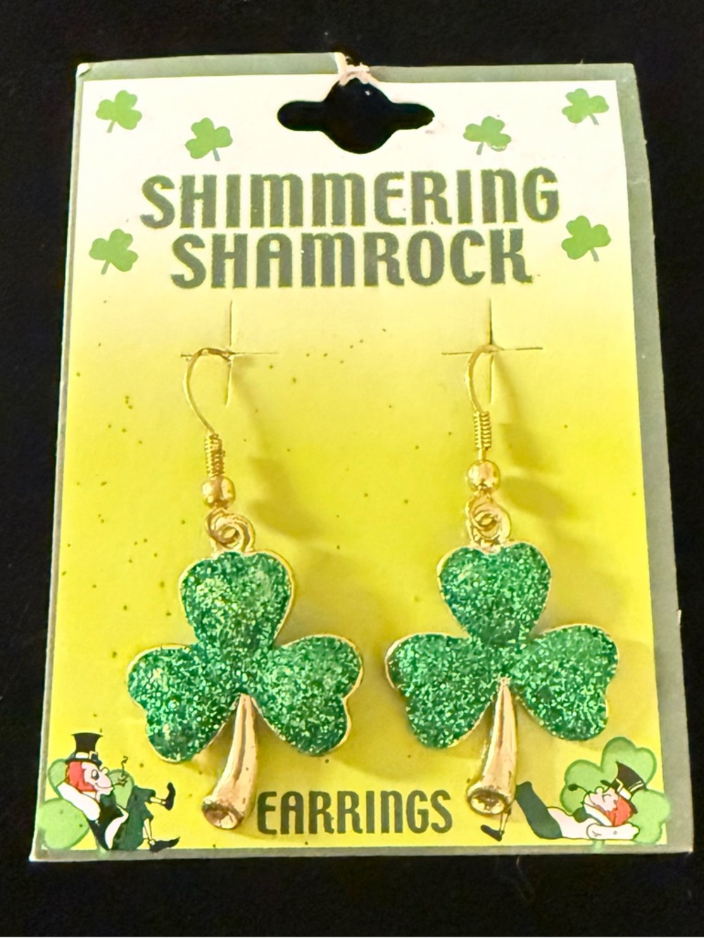 Green Glitter Dangle Earrings